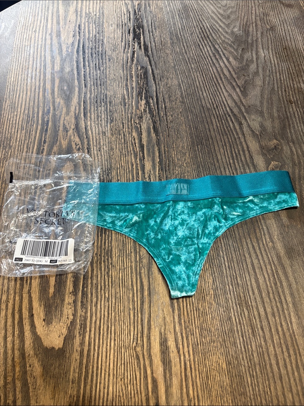 Victoria's Secret Teal Crushed Velvet Thong Panties